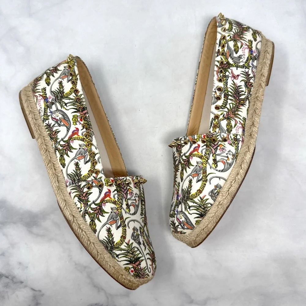 Christian Louboutin Loubi Jungle Ares Spike Studded Flat Espadrille Shoes 41